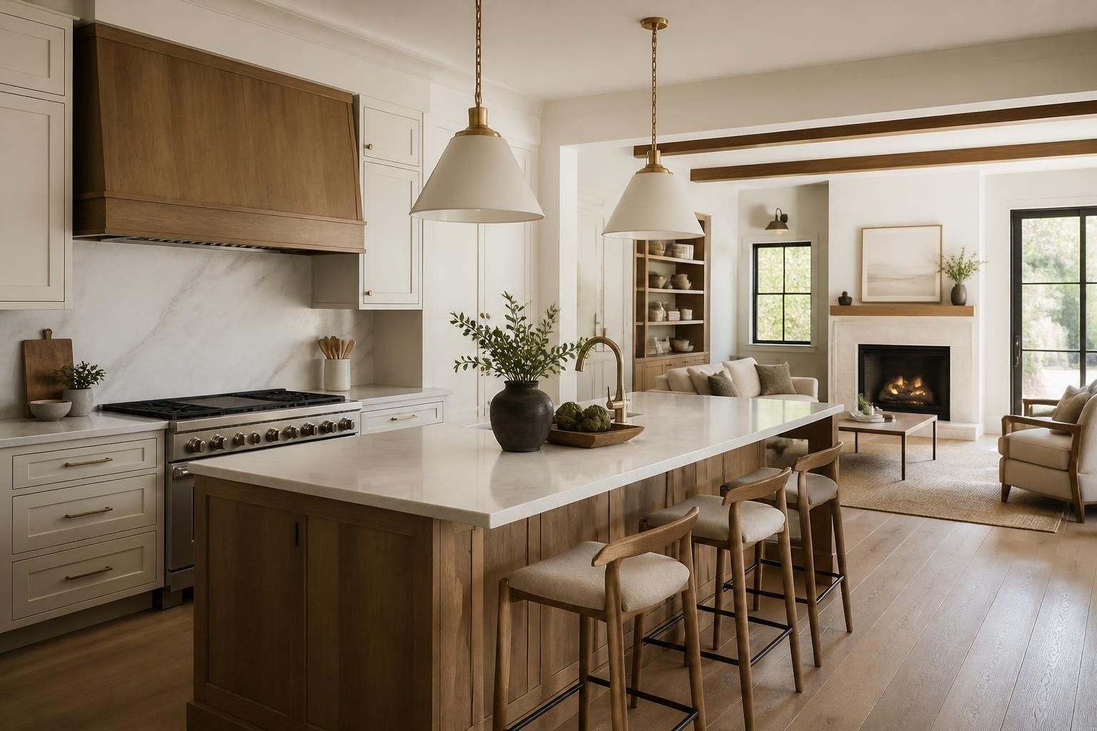 Finished modern kitchen with custom cabinetry and warm natural light.