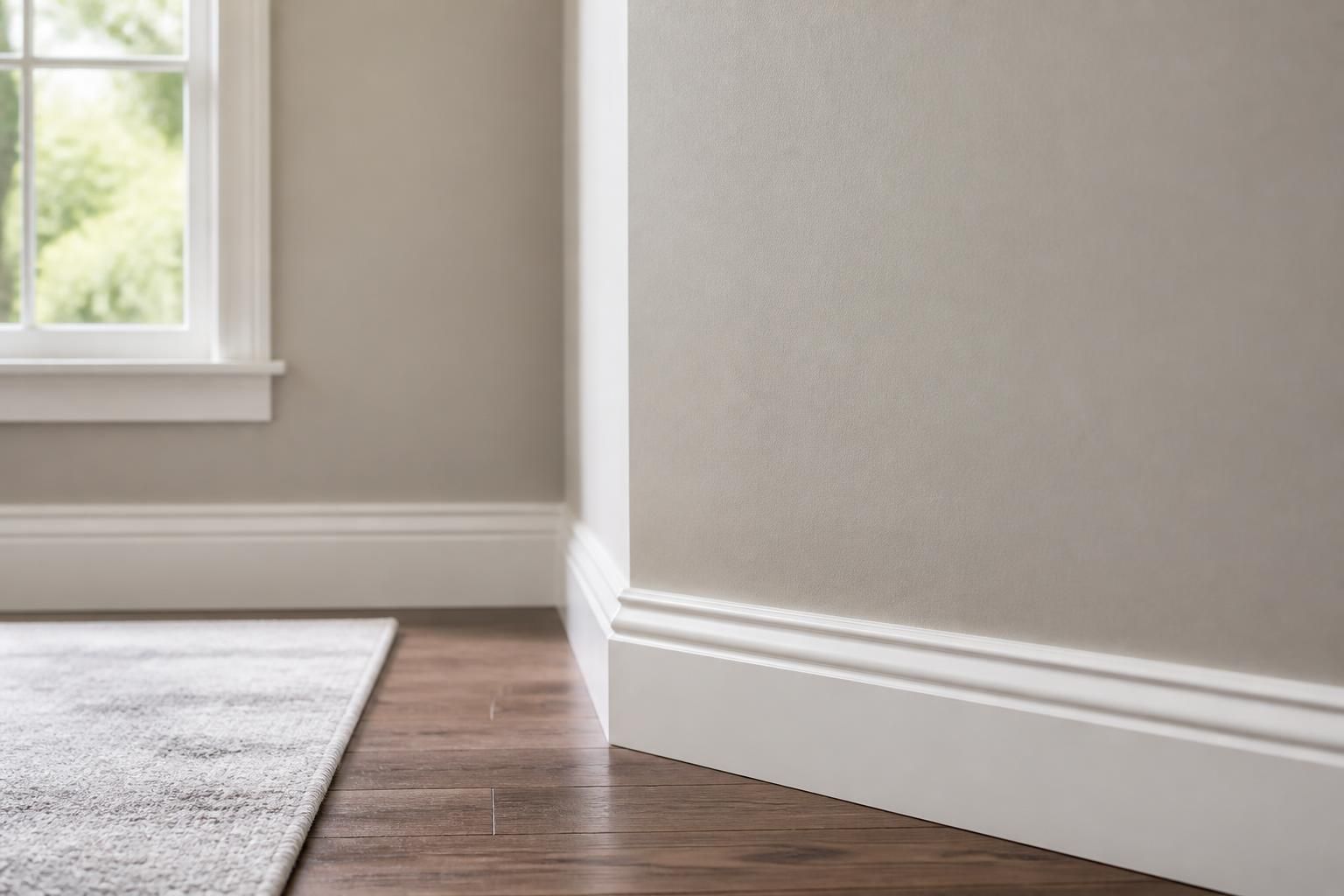 Freshly painted interior wall with crisp trim in a finished room.