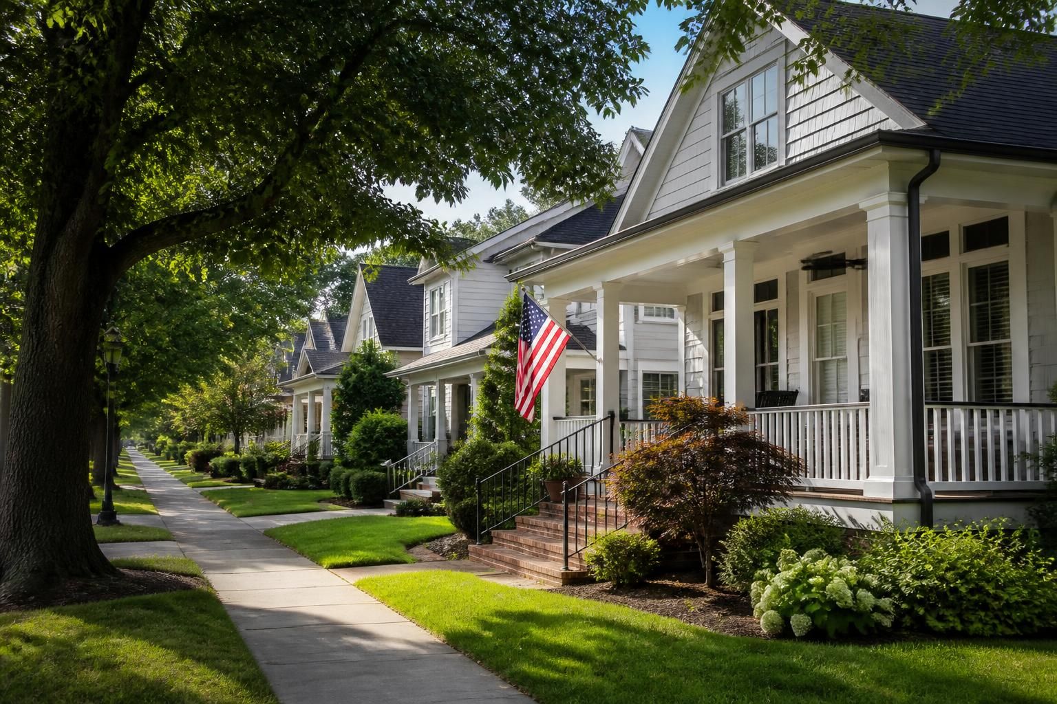 Classic Matthews neighborhood with mature trees and calm streets.